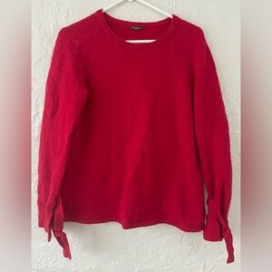J McLaughlin Red Wool Blend Crewneck Sweater Tie Bow Sleeve Detail; S